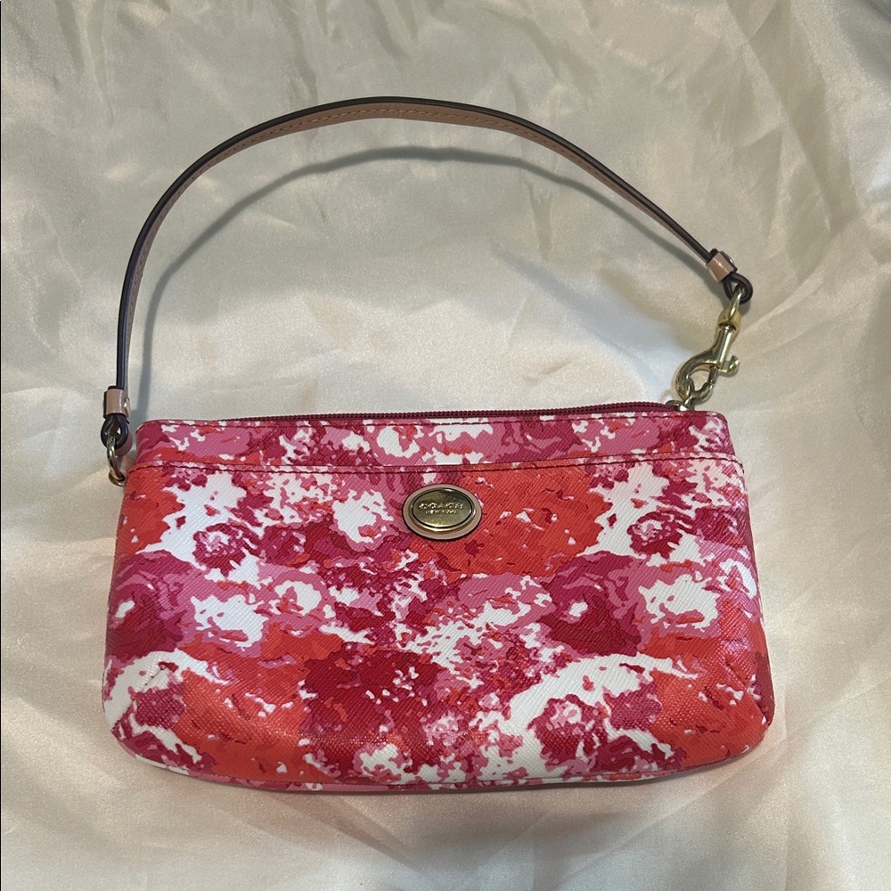 Coach Peyton Floral Medium Wristlet Pink,Orange and white.